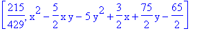 [215/429, x^2-5/2*x*y-5*y^2+3/2*x+75/2*y-65/2]